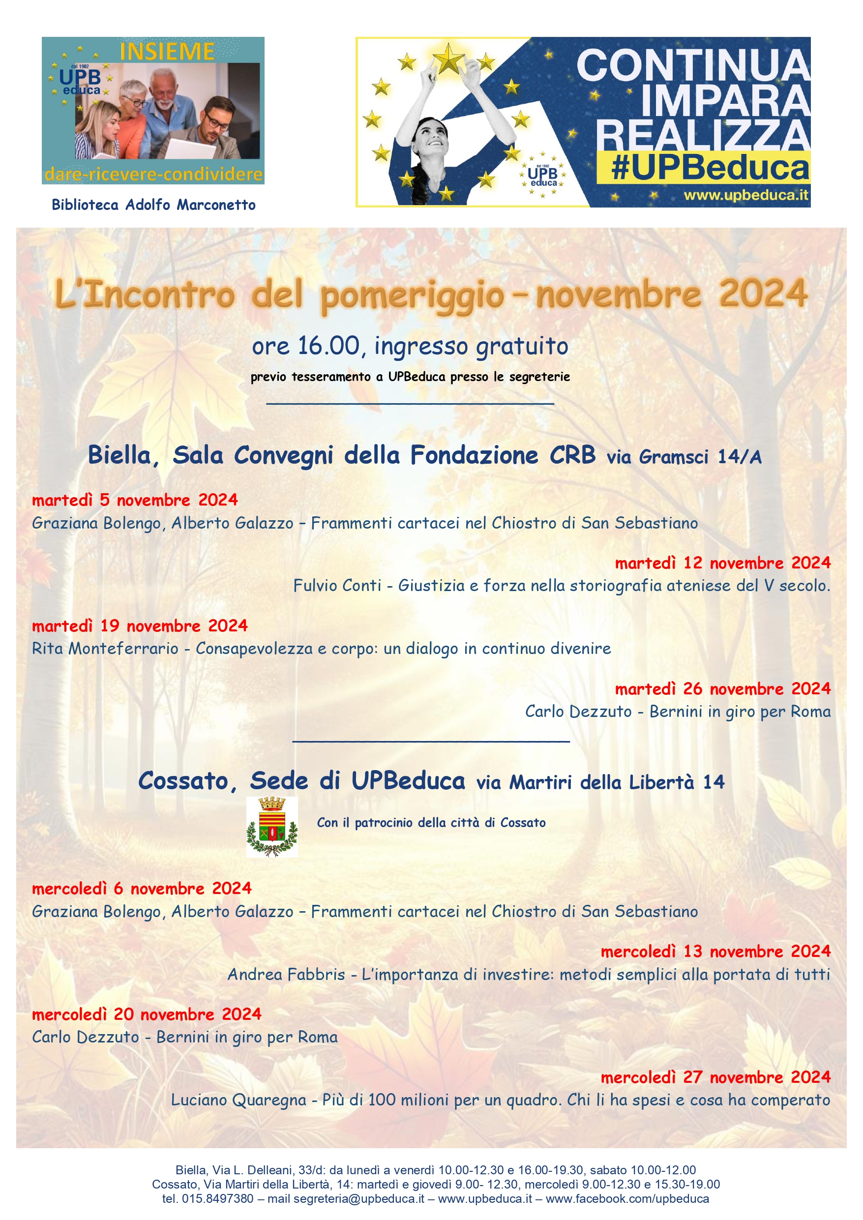 L’INCONTRO DEL POMERIGGIO – NOVEMBRE 2024