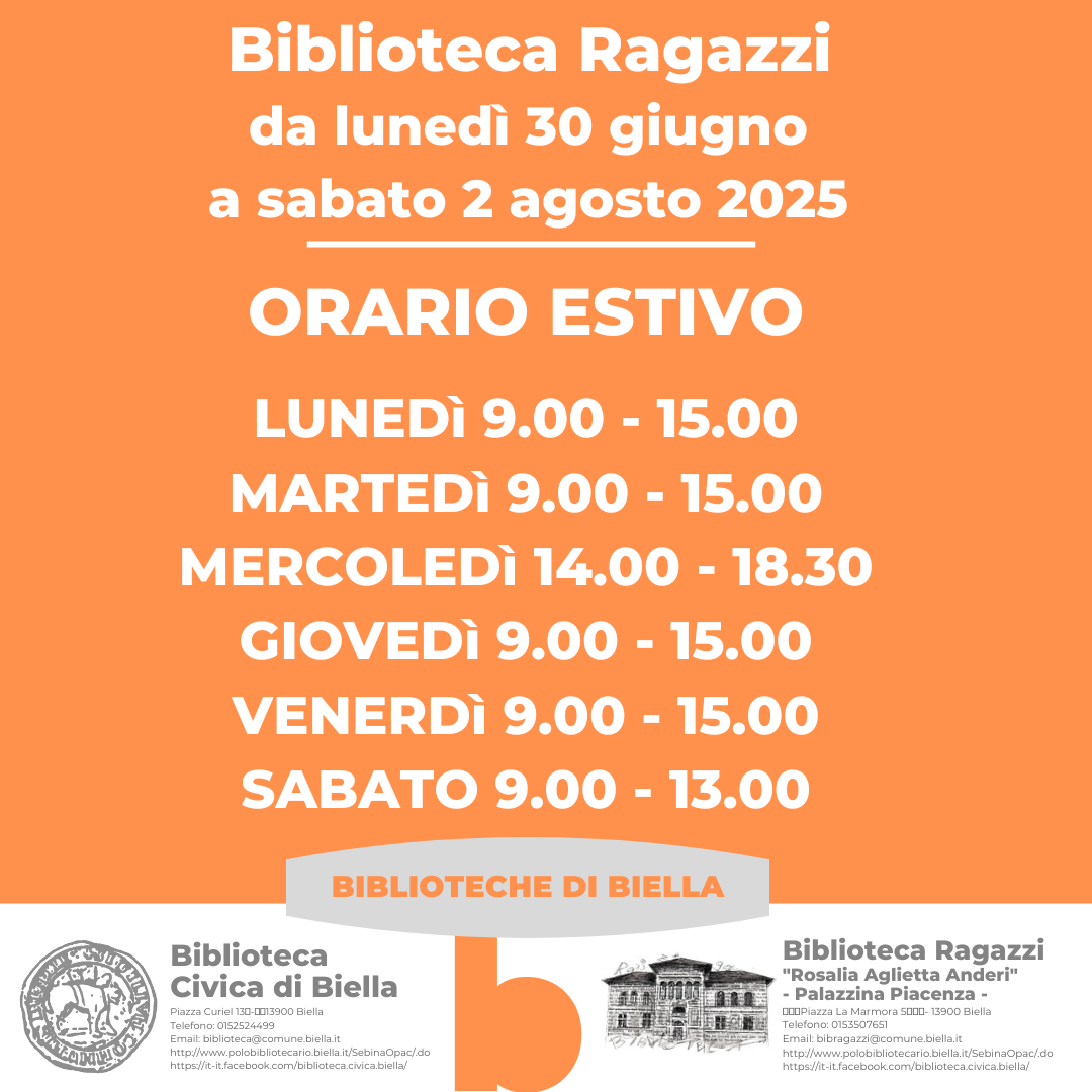 Orario estivo Biblioteca Ragazzi