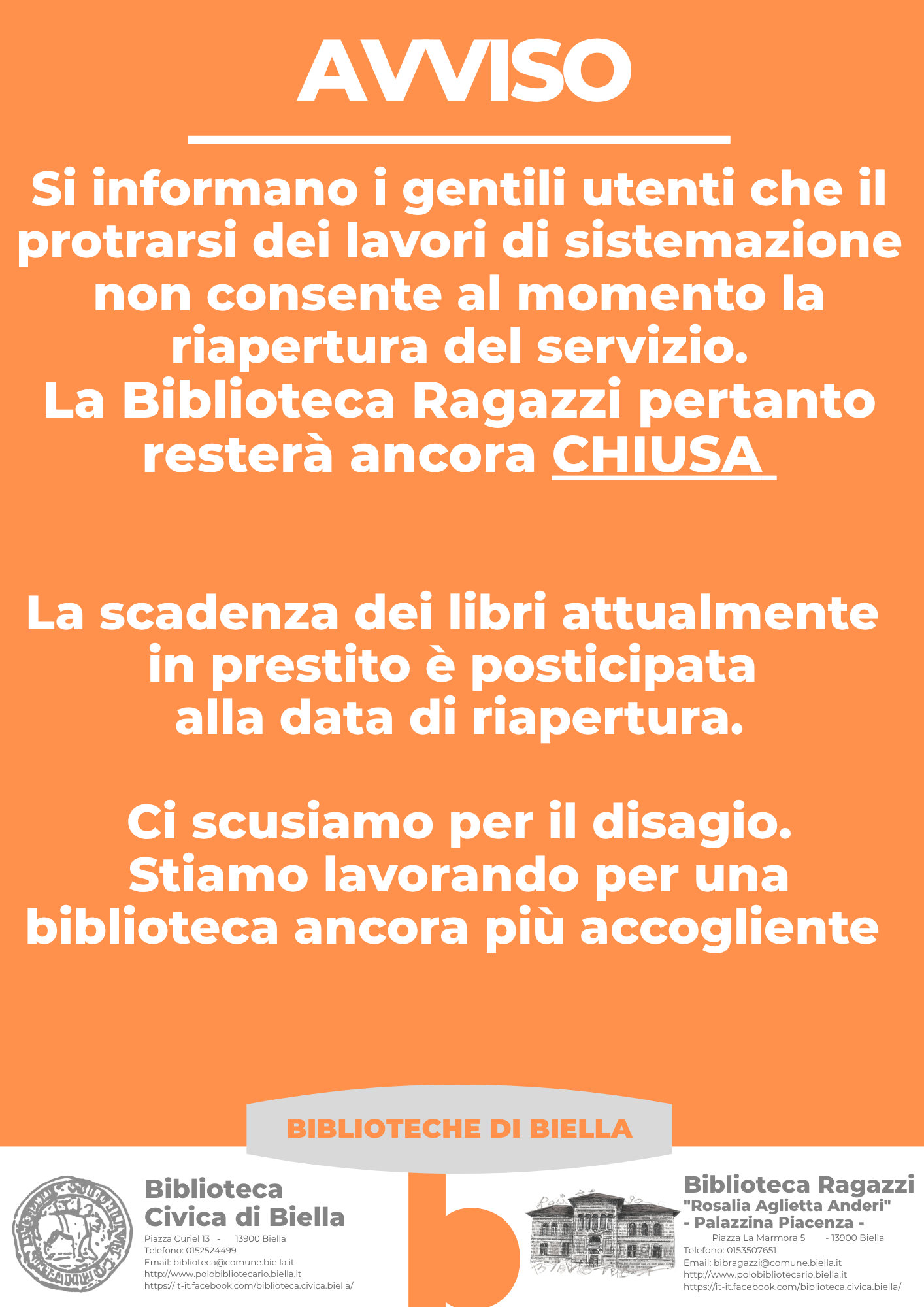 CHIUSURA BIBLIOTECA RAGAZZI