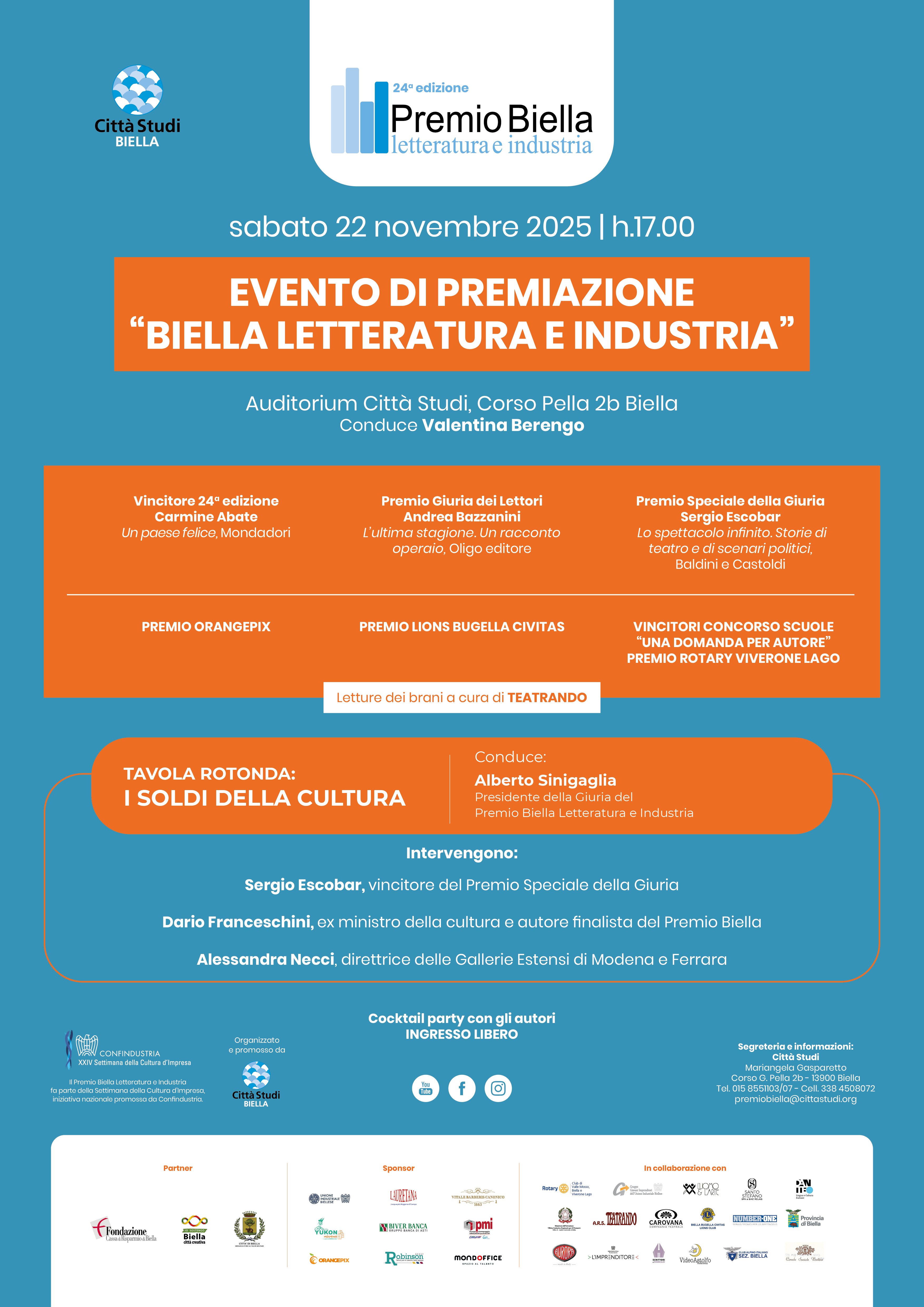 Serata di premiazione della XXIV edizione del Premio Biella Letteratura e Industria