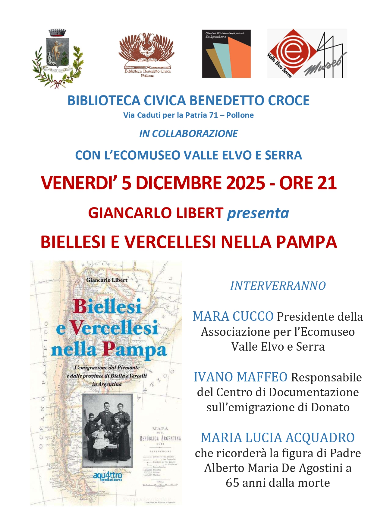 Giancarlo Libert presenta “Biellesi e Vercellesi nella Pampa”