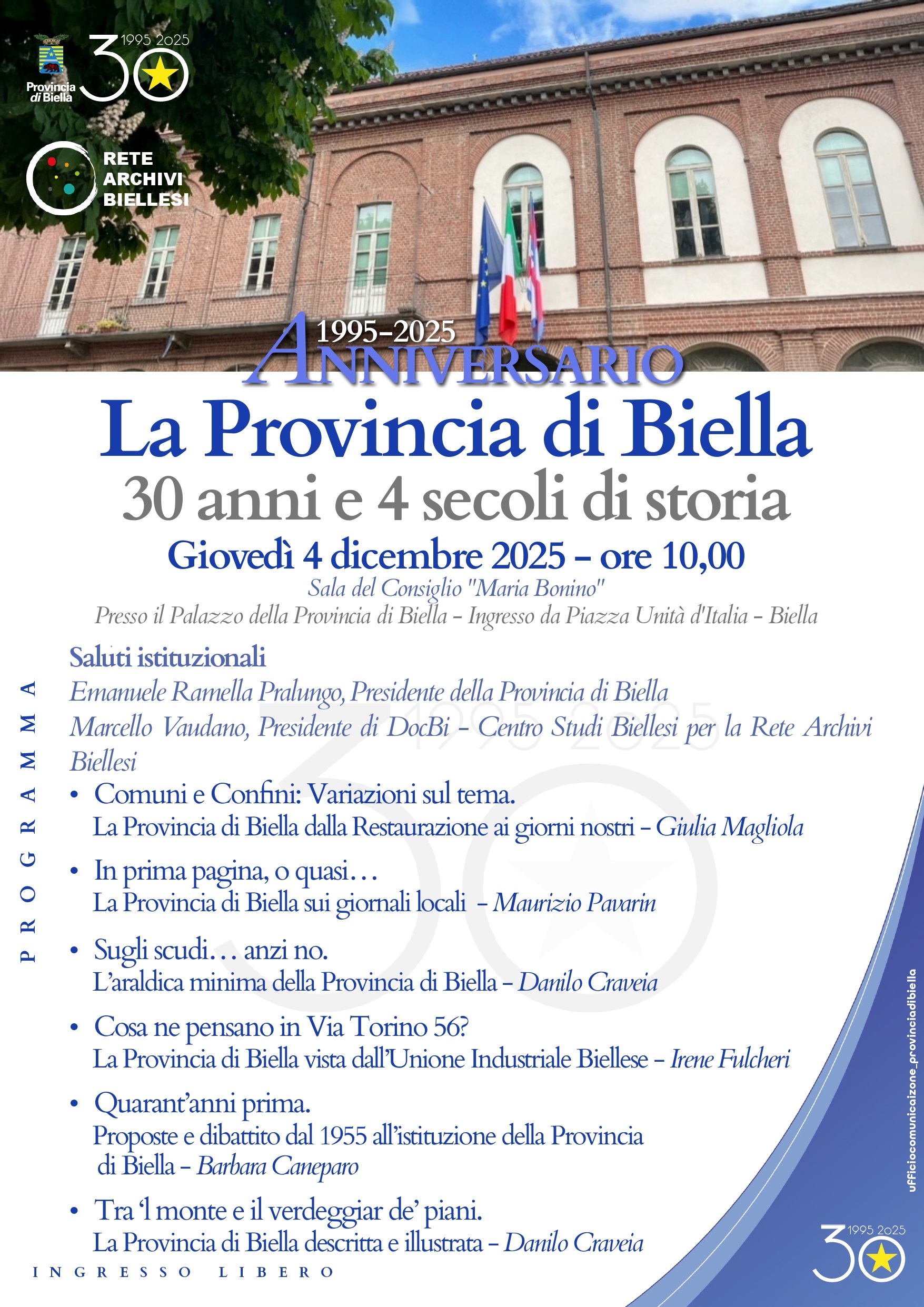 “La Provincia di Biella: 30 anni e 4 secoli di storia”