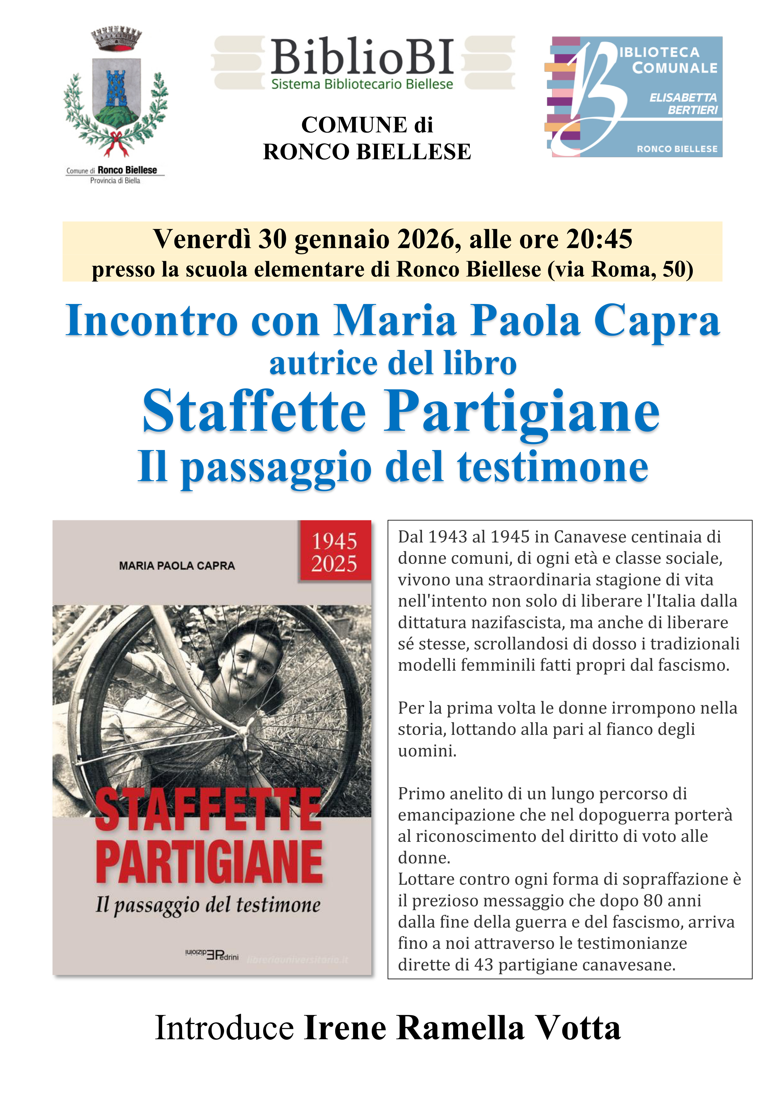 Presentazione di "Staffette partigiane" di Maria Laura Capra