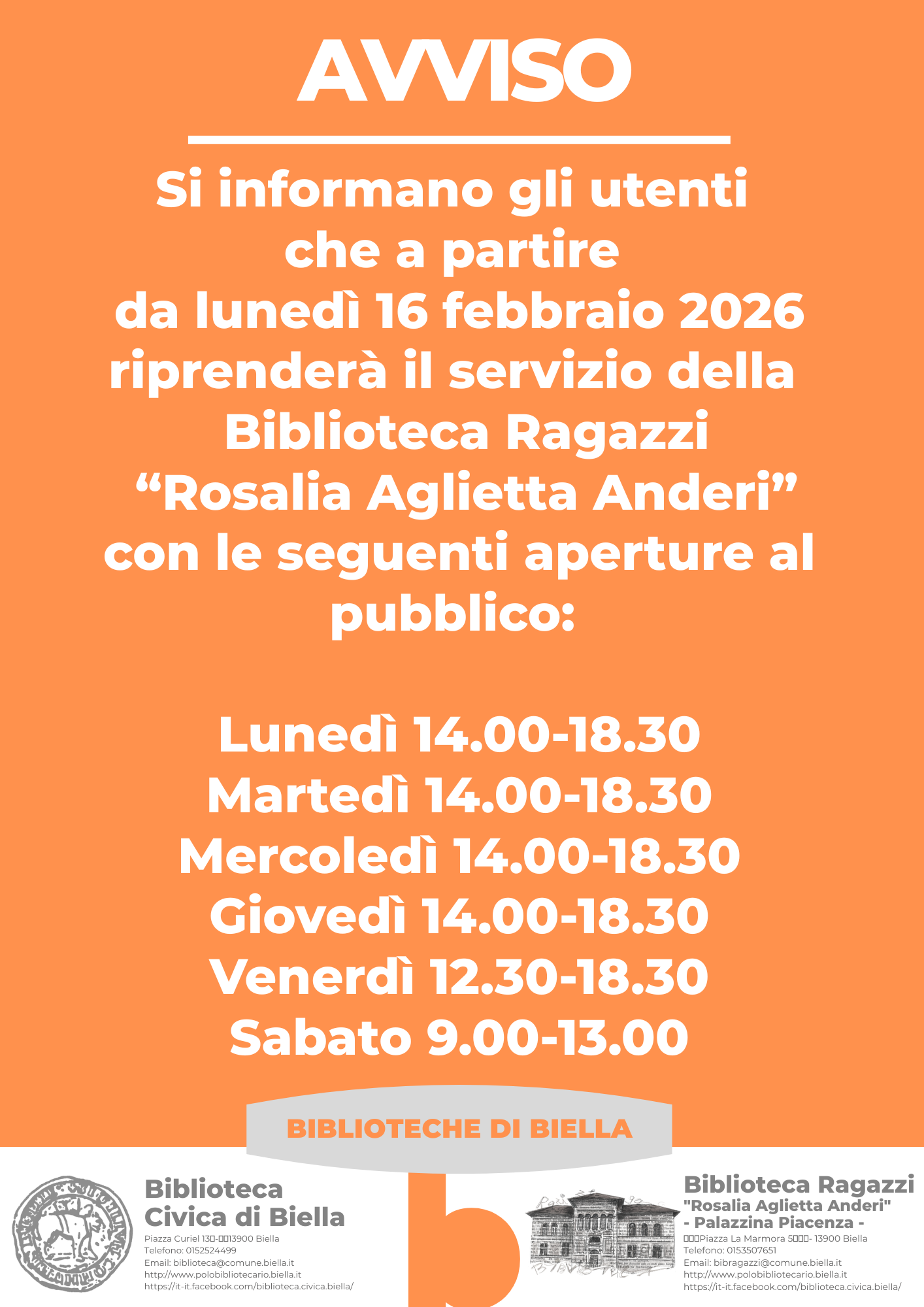 RIAPERTURA BIBLIOTECA RAGAZZI "ROSALIA AGLIETTA ANDERI"