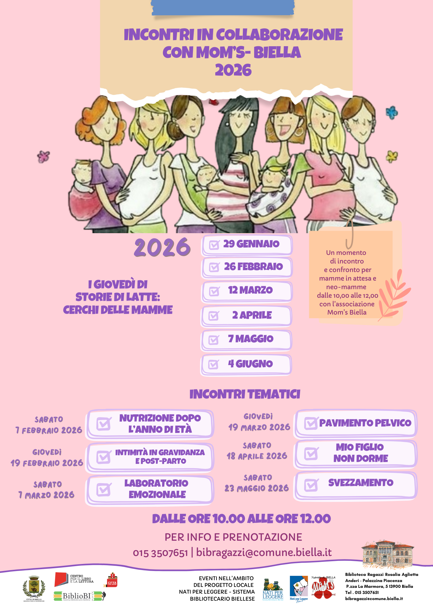 INCONTRI IN COLLABORAZIONE CON MOM'S-BIELLA 2026