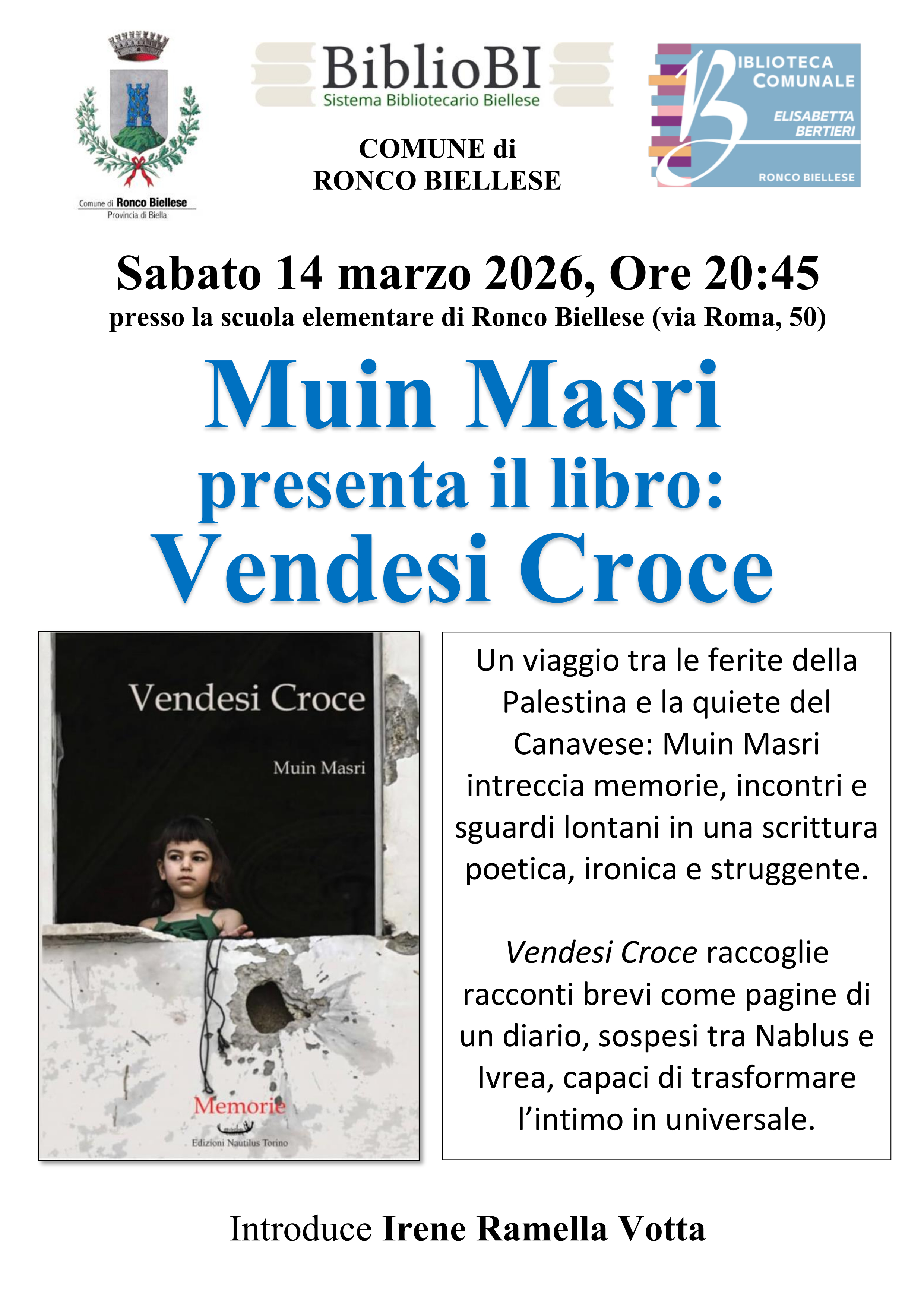 Muin Masri presenta il suo libro "Vendesi Croce"