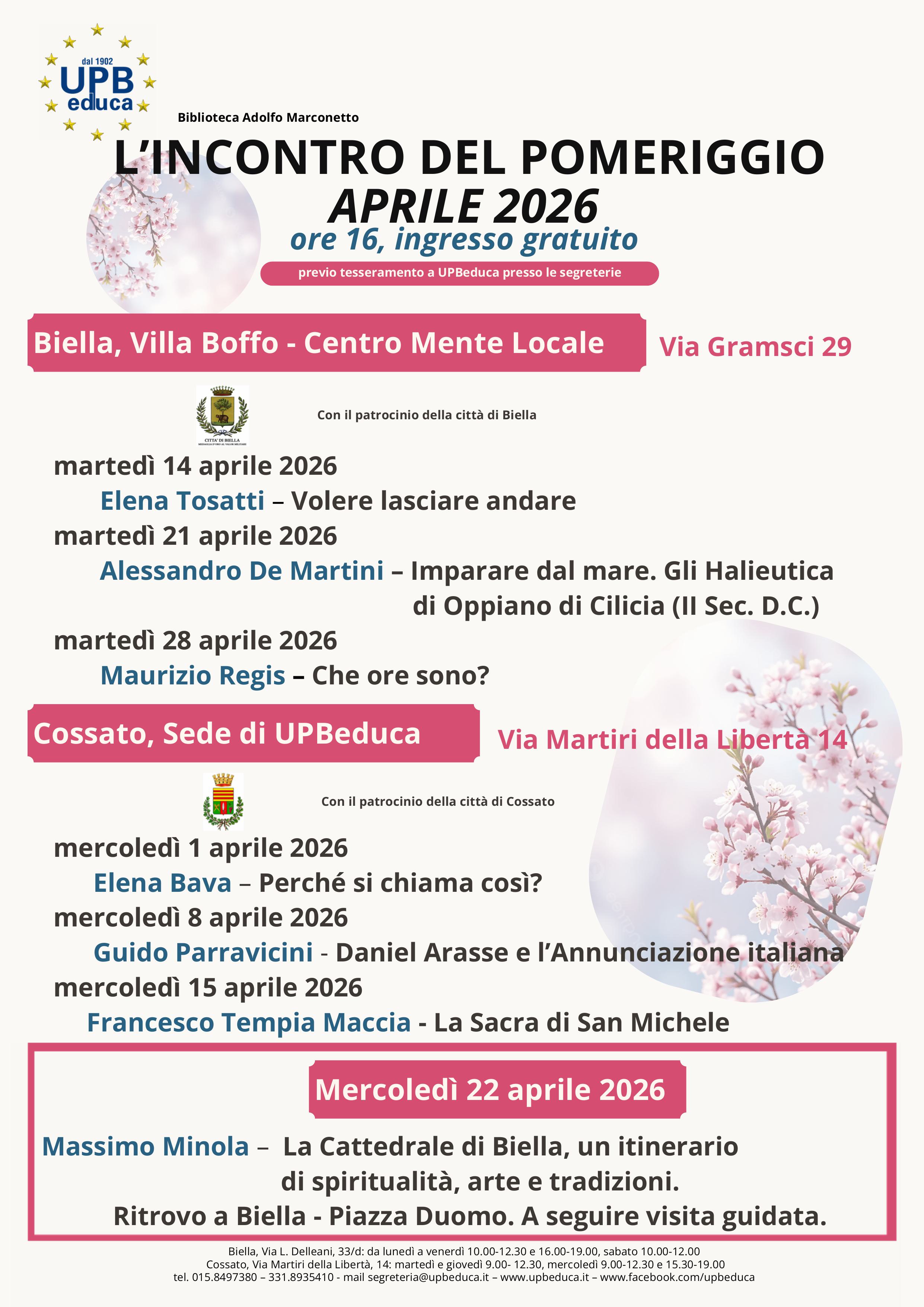 UPBeduca - gli incontri di aprile