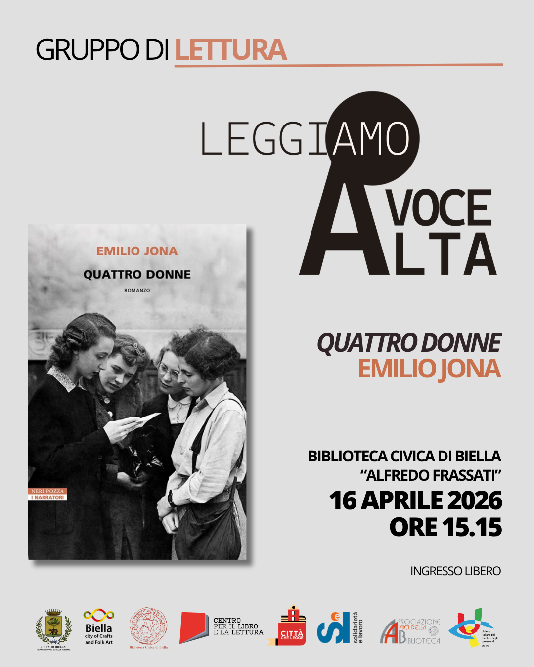 Gruppo di lettura &ldquo;Leggiamo a Voce Alta&rdquo; - "Quattro donne" di Emilio Jona