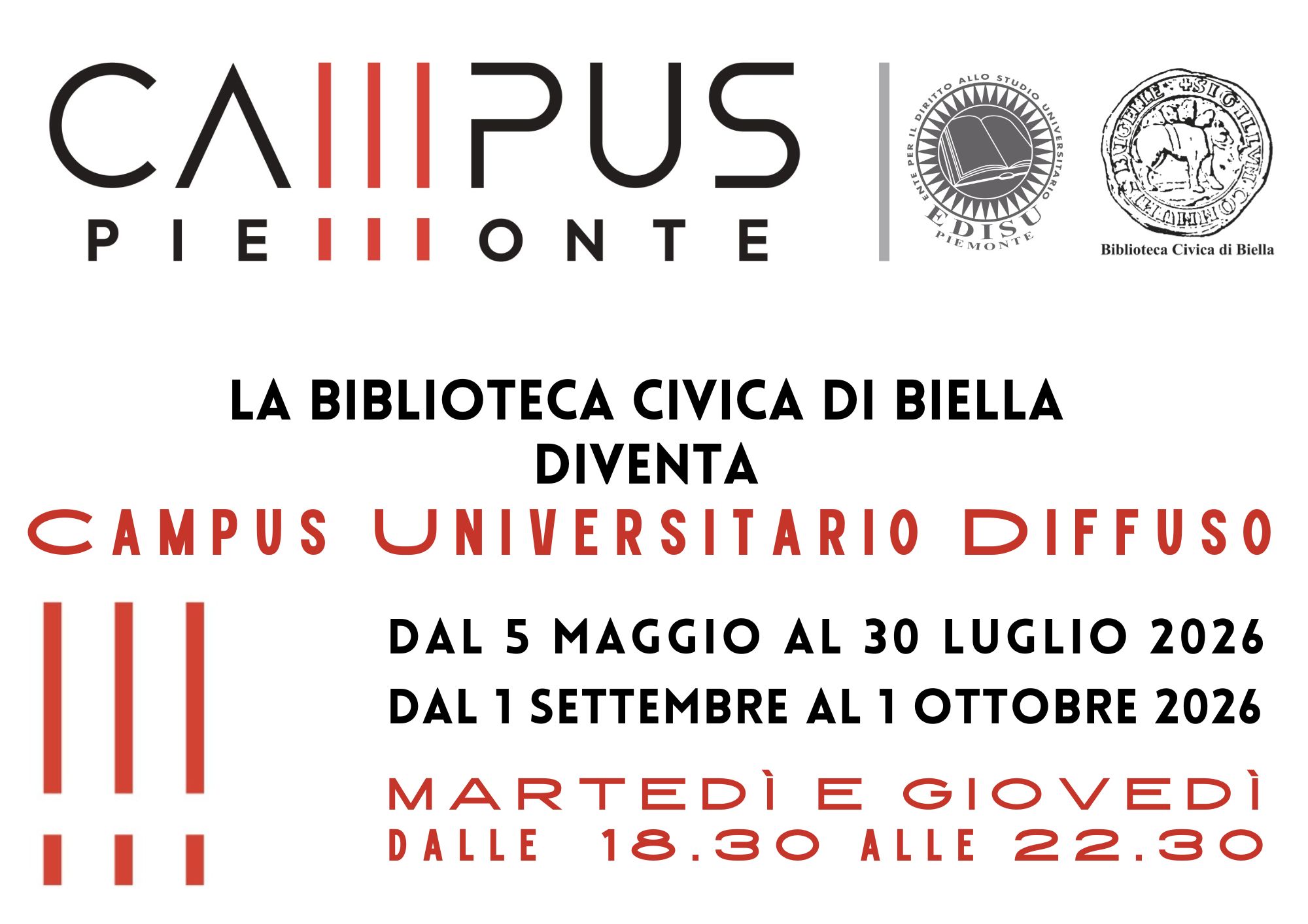 Anche quest'anno la Biblioteca Civica di Biella &egrave; &ldquo;Campus Universitario Diffuso&rdquo;