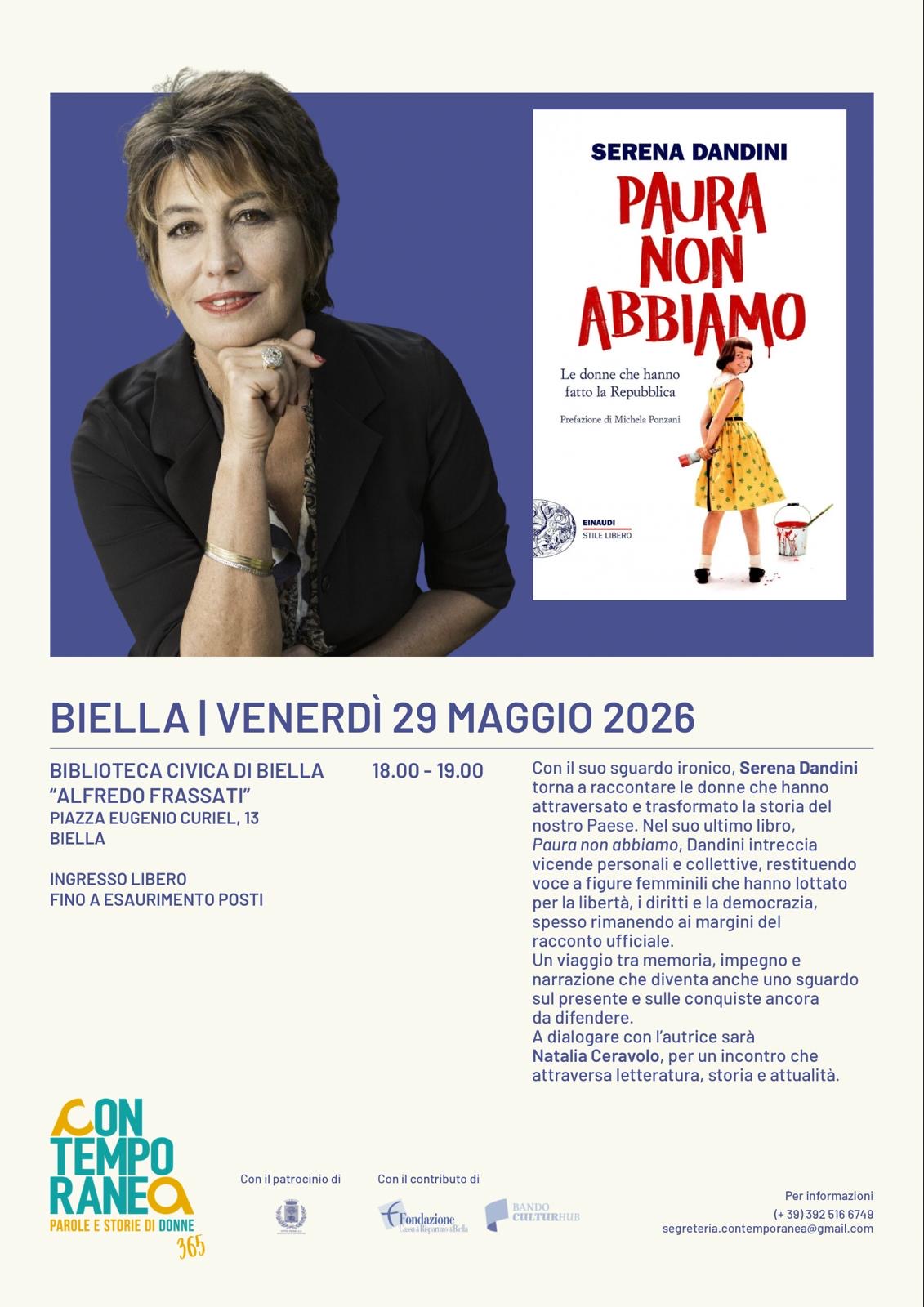 Serena Dandini ospite di Contemporanea: "Paura non abbiamo. Le donne che hanno fatto la Repubblica"