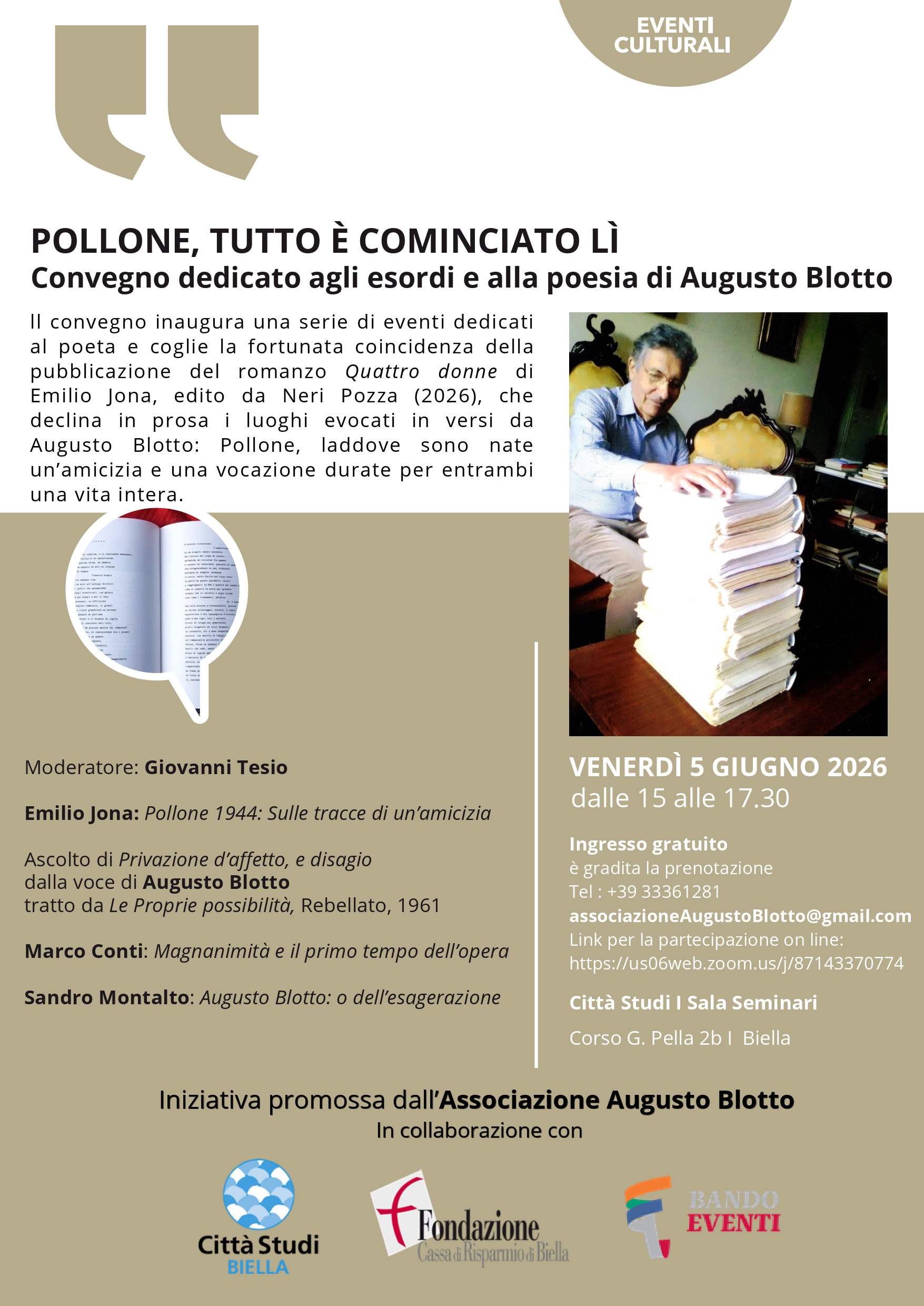 Convegno: "Pollone, tutto &egrave; cominciato l&igrave;" &ndash; Omaggio ad Augusto Blotto