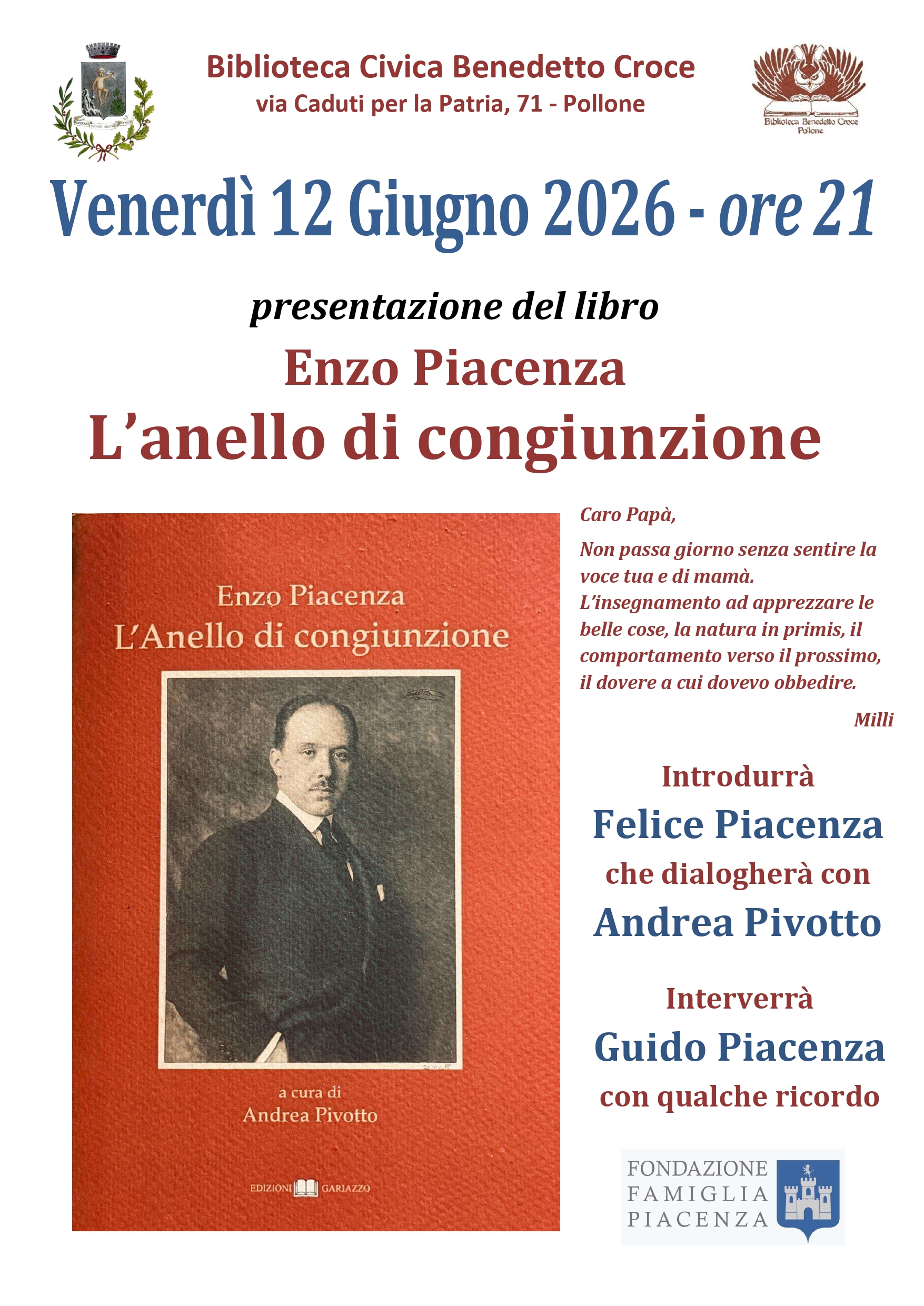 Presentazione del libro a cura di Andrea Pivotto &ldquo;L&rsquo;anello di congiunzione&rdquo;