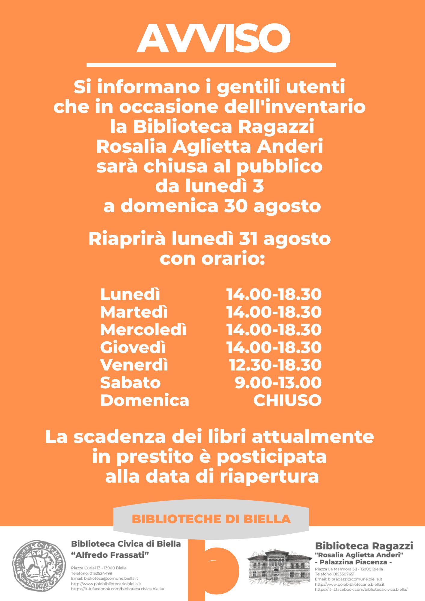 Chiusura estiva Biblioteca ragazzi "Rosalia Aglietta Anderi"
