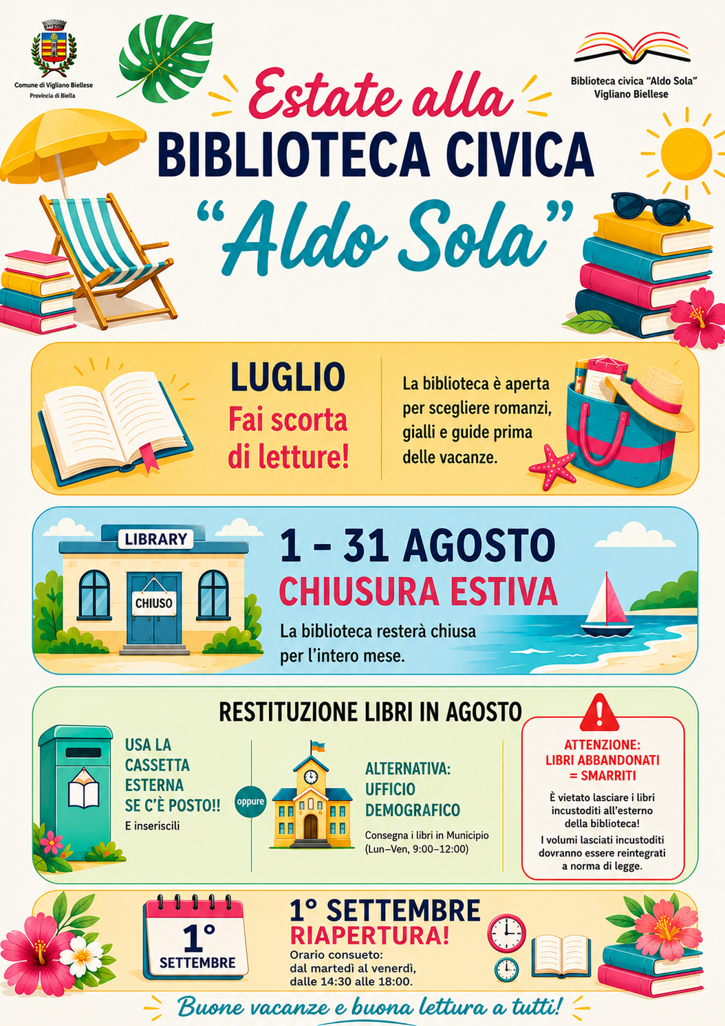 Biblioteca di Vigliano Biellese - chiusura estiva