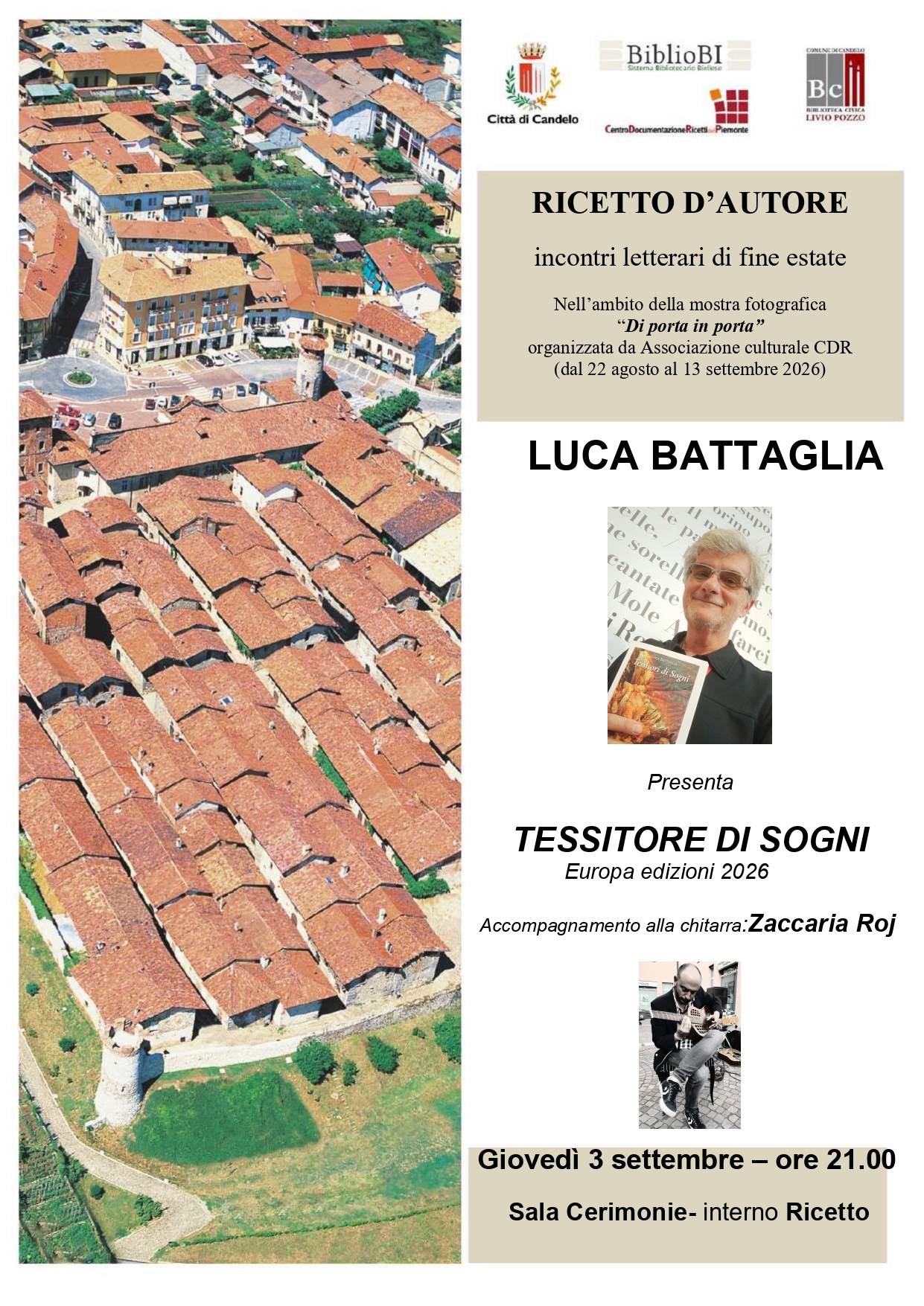 &ldquo;Ricetto d&rsquo;Autore. Incontri letterari di fine estate&rdquo; Luca Battaglia gioved&igrave; 3 settembre ore 21.00.