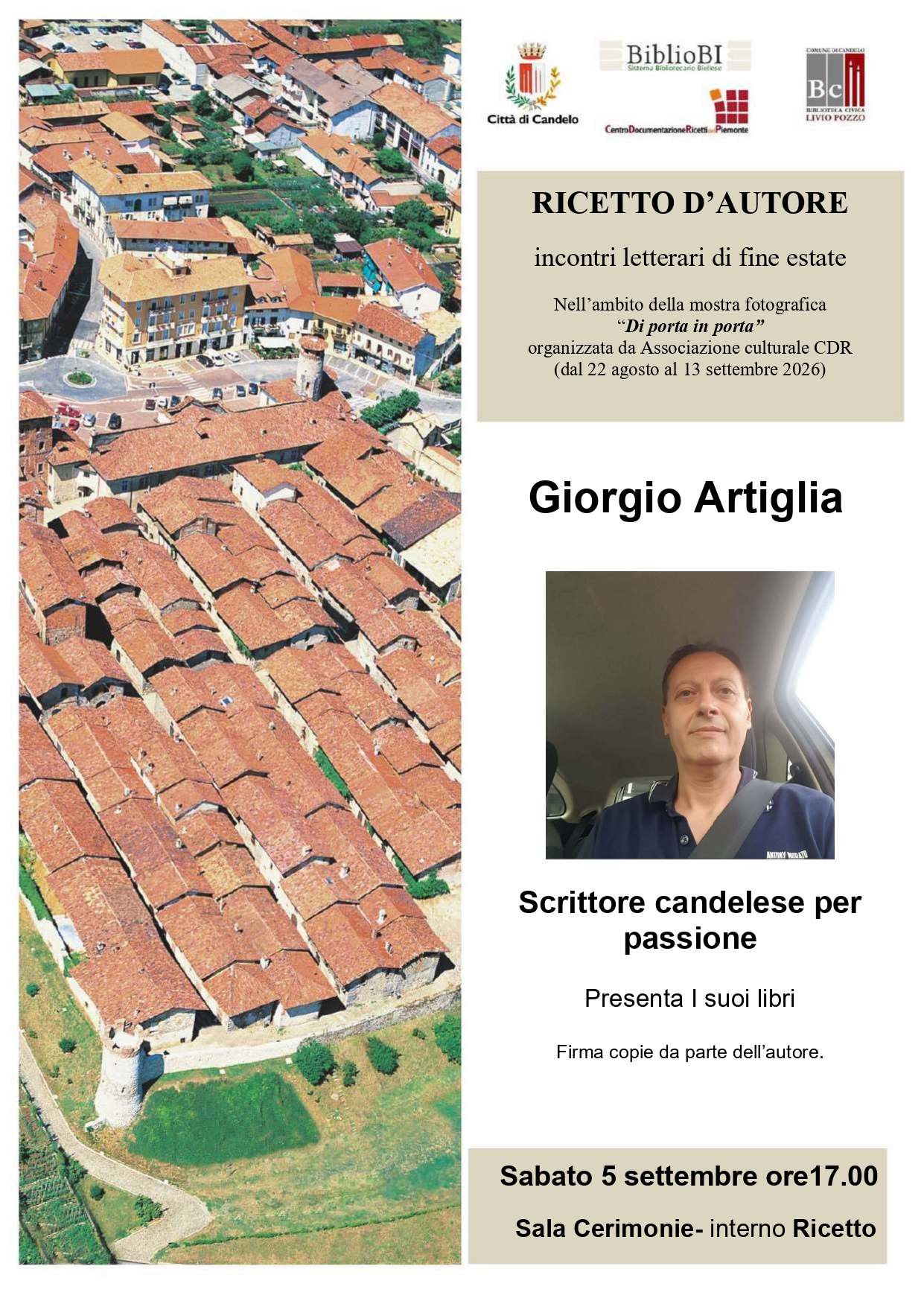 &ldquo;Ricetto d&rsquo;Autore. Incontri letterari di fine estate&rdquo; Giorgio Artiglia sabato 5 settembre ore 17.00