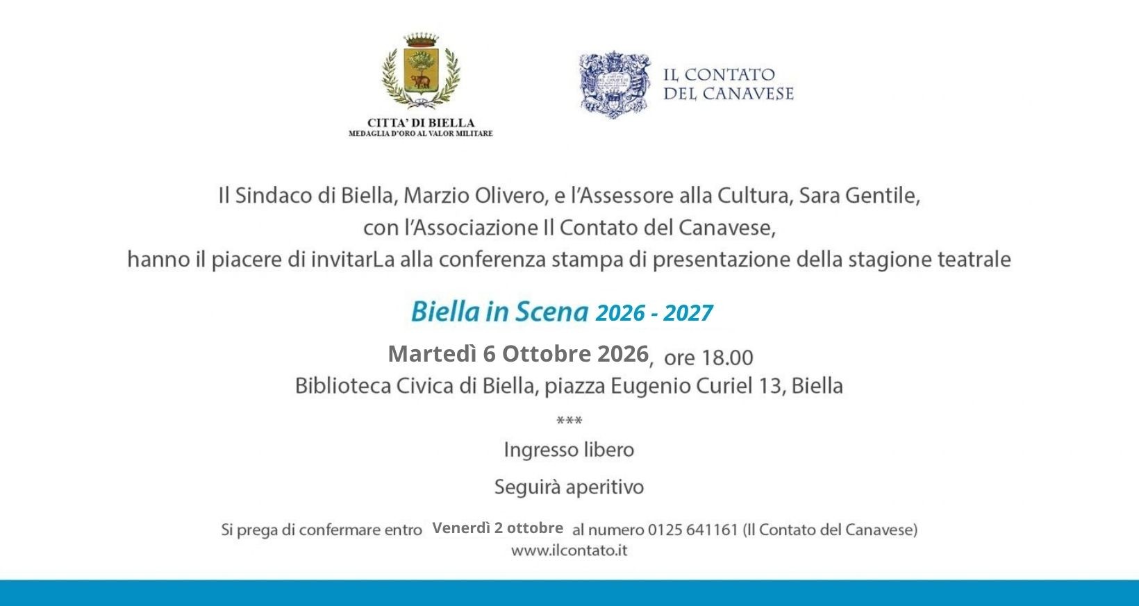 Presentazione della stagione teatrale "Biella in Scena 2026-2027"