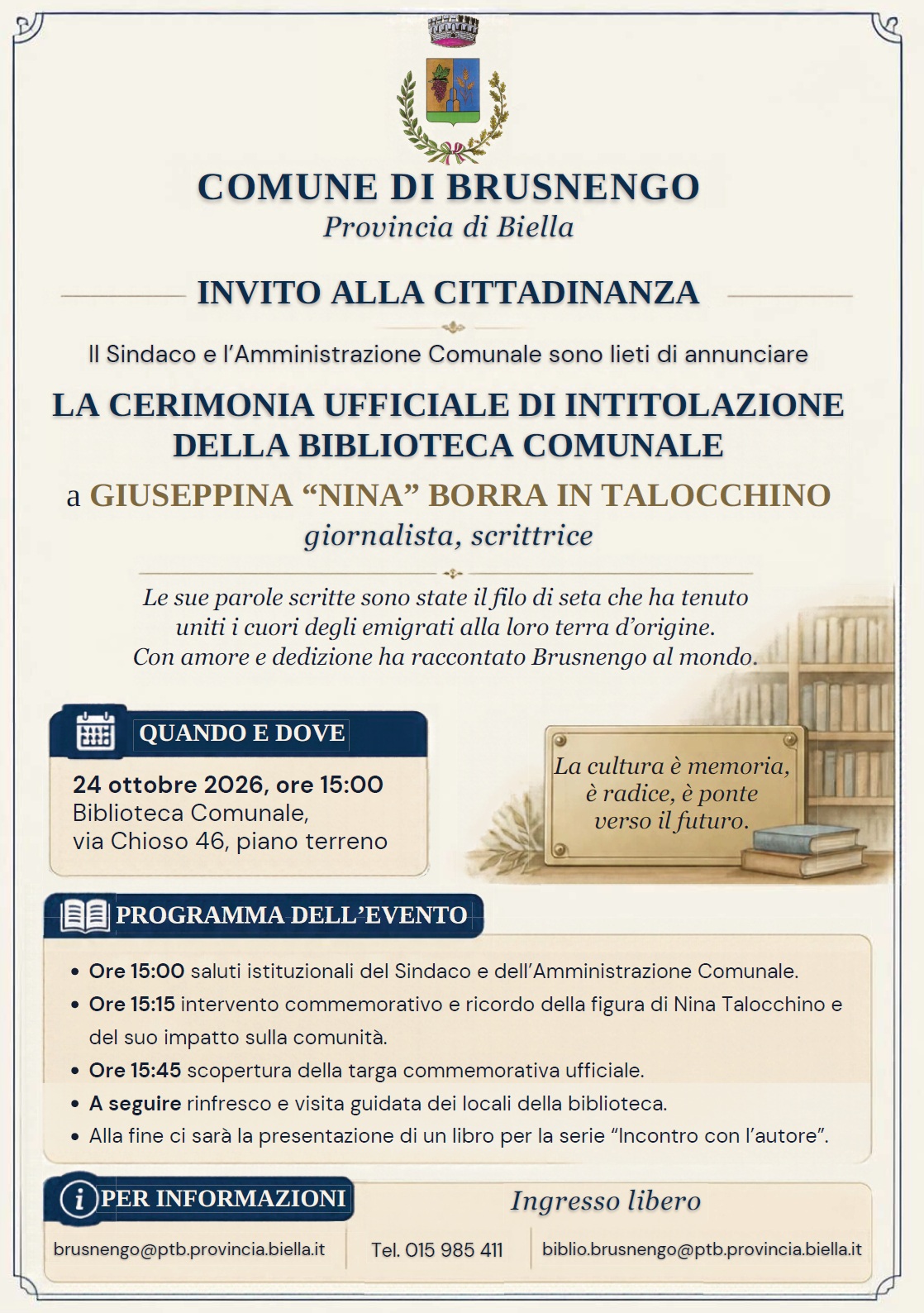 Intitolazione della Biblioteca di Brusnengo